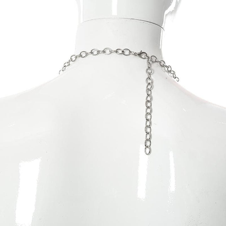Metal chain hollow out solid crop halter top - Halibuy