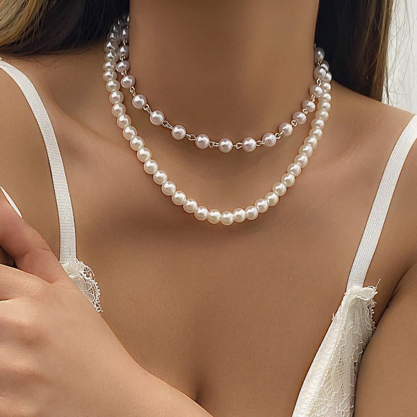 Collier ras du cou en fausses perles 2 pièces 