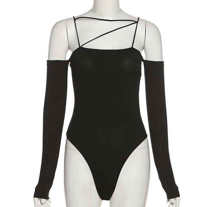 Off shoulder irregular backless bodysuit - Halibuy