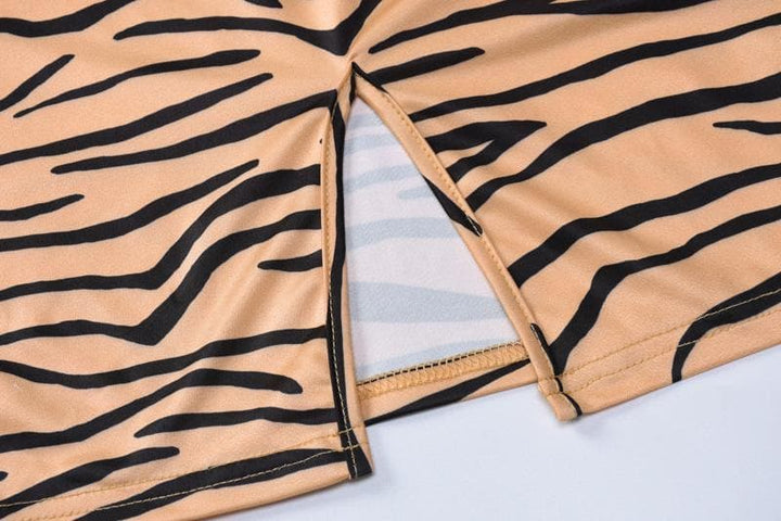 Round neck zebra print slit cami midi dress - Halibuy