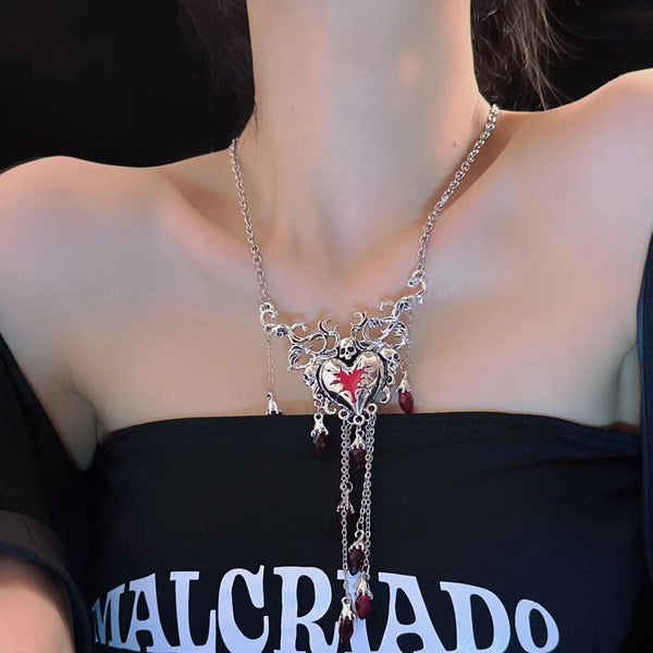Collier chaîne à pampilles avec pendentif en forme de cœur 