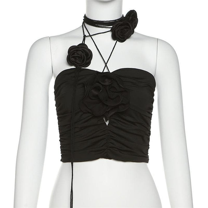 Ruched appliques solid top - Halibuy