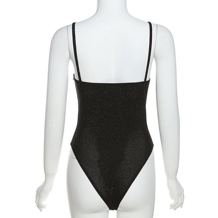 Deep v neck glitter cami bodysuit - Halibuy