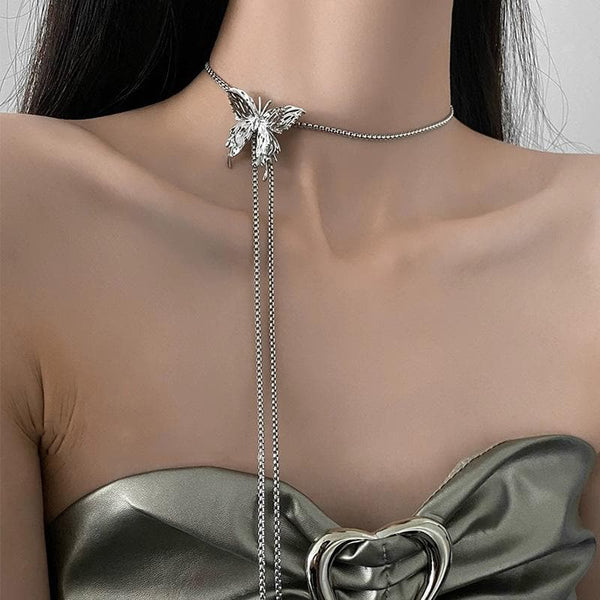Butterfly pendant adjustable chain 3-way necklace