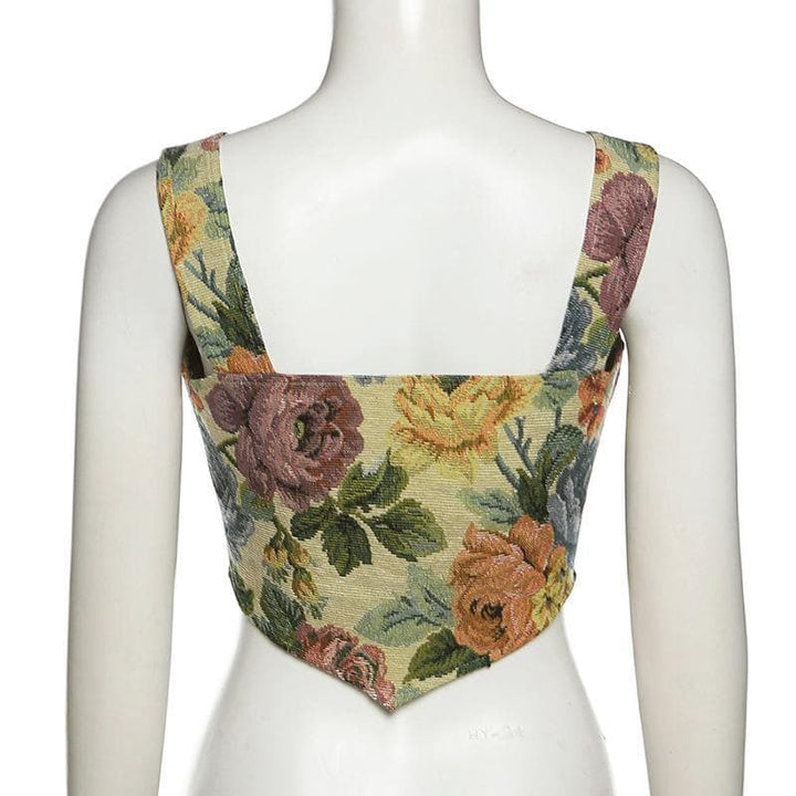 Print bow tie lace up bustier crop top - Halibuy
