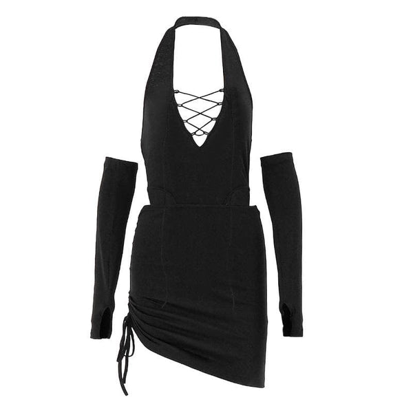 Robe mini ajourée à lacets et cordon de serrage