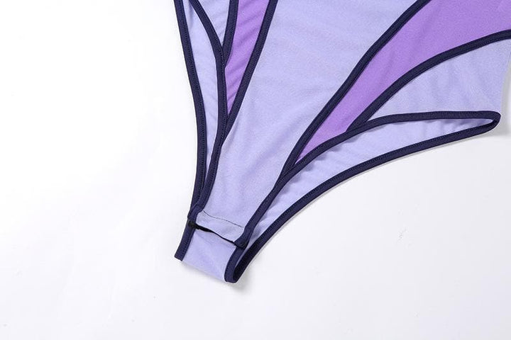 Hollow out patchwork mesh see through bodysuit - Halibuy