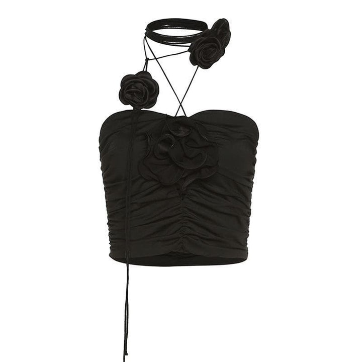 Ruched appliques solid top - Halibuy