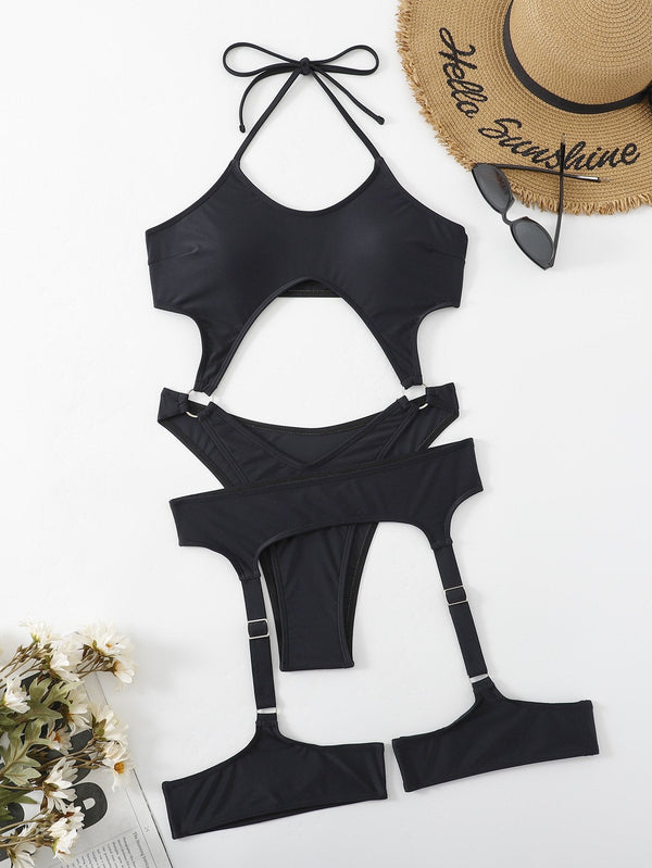 Maillot de bain à nouer avec anneau en O et licou solide 