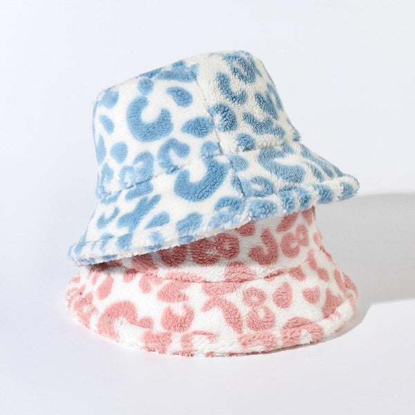 Leopard fluffy fisherman bucket hat
