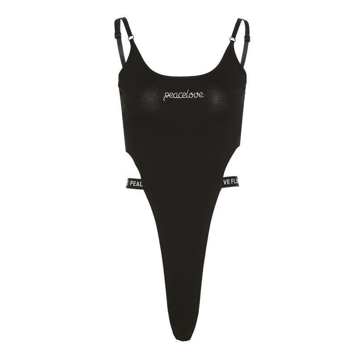 Letter embroidered hollow out bodysuit - Halibuy
