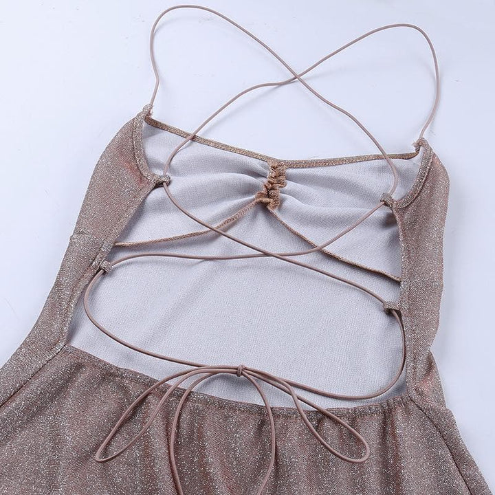 Tie back cross ruffled cami midi dress - Halibuy