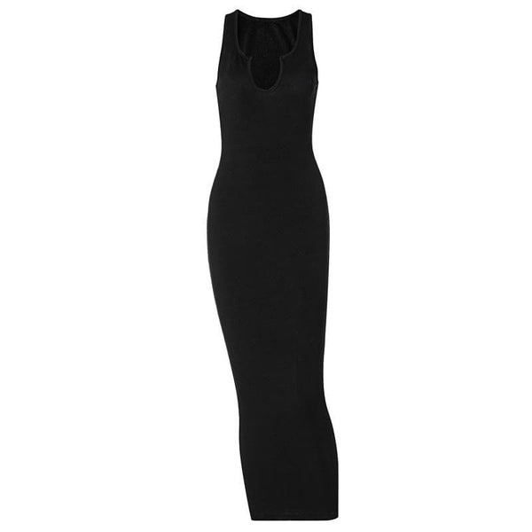 Robe longue unie sans manches à col cranté et coupe basse | robe tango rouge