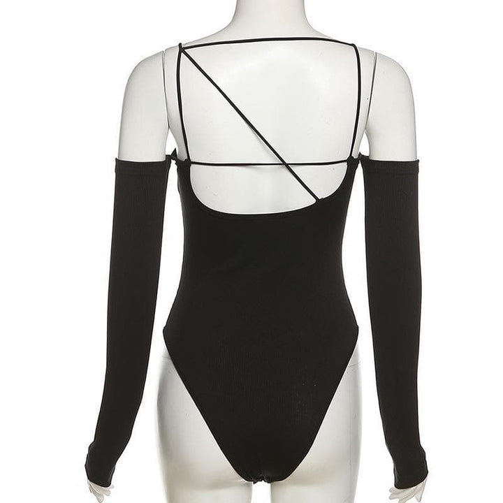 Off shoulder irregular backless bodysuit - Halibuy