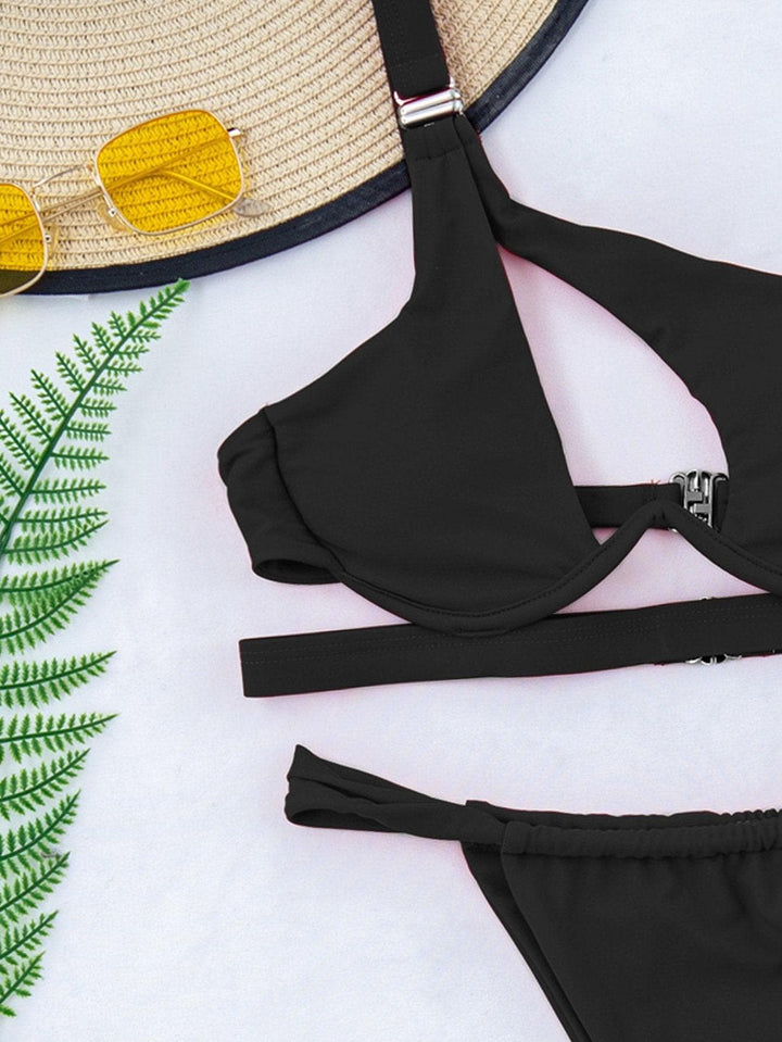 One shoulder hollow out bikini - Halibuy