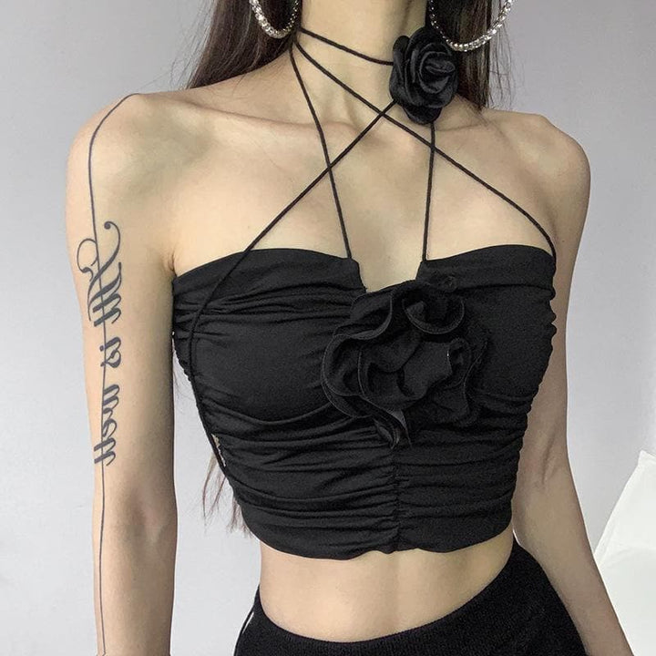 Ruched appliques solid top - Halibuy