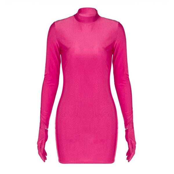 Robe mini unie à manches longues et col montant | Robe tango rouge 