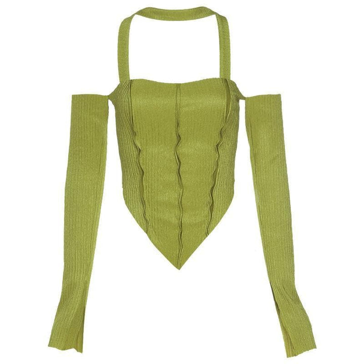 Long sleeve off shoulder patchwork top - Halibuy