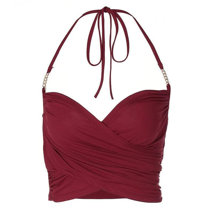 V neck cross front solid crop top - Halibuy