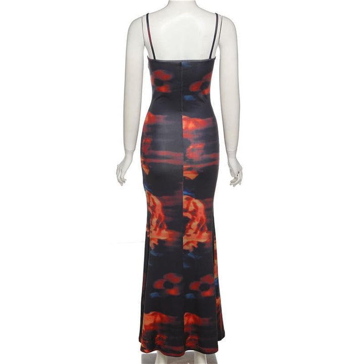 Cowl neck print cami maxi dress - Halibuy