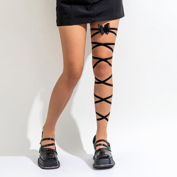 Chaîne de cuisse en velours à nouer avec applique papillon 