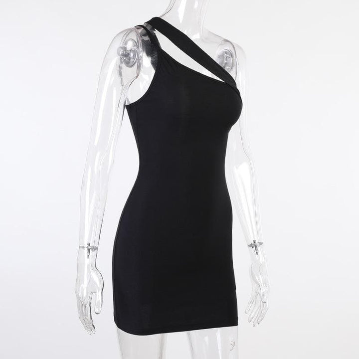One shoulder hollow out dress - Halibuy