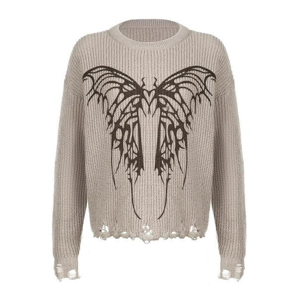 Hollow out crochet butterfly pattern long sleeve cut out top