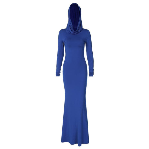 Robe longue froncée unie à capuche et manches longues | Robe tango rouge