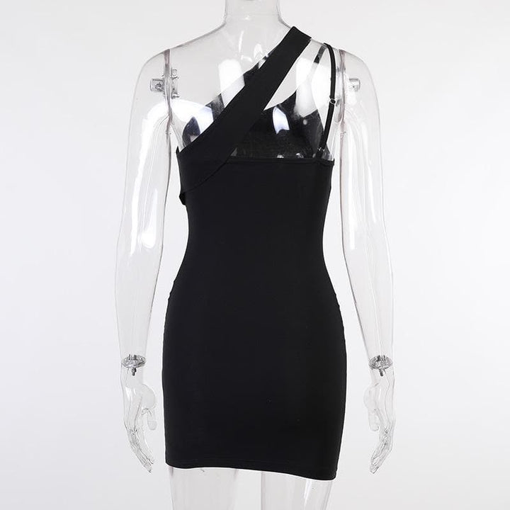One shoulder hollow out dress - Halibuy