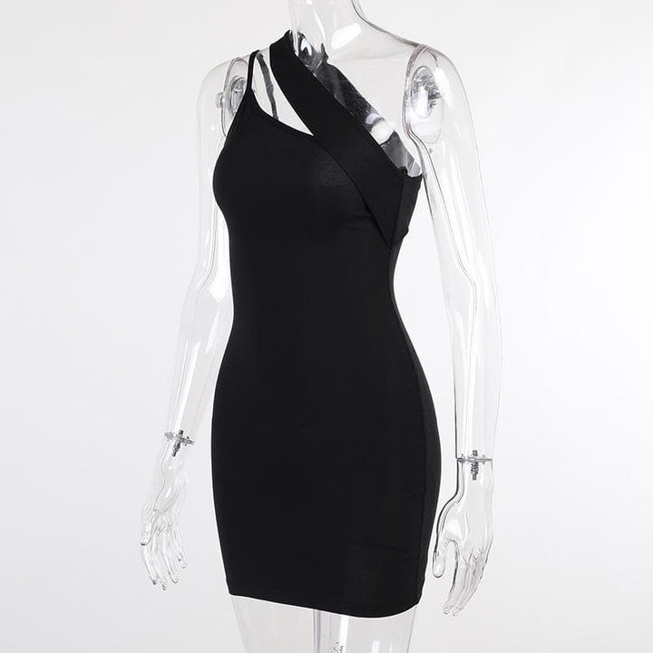 One shoulder hollow out dress - Halibuy