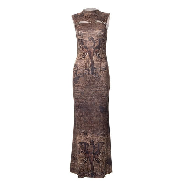 Robe midi sans manches à imprimé abstrait et points creux