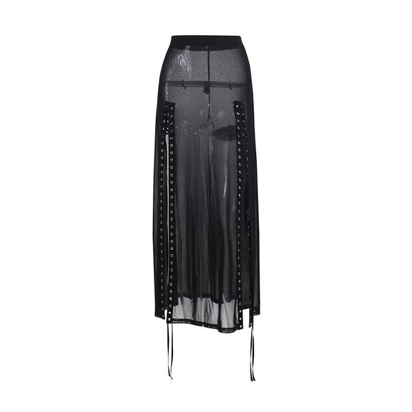 Robe longue unie en maille transparente avec fente à lacets | robe samba 