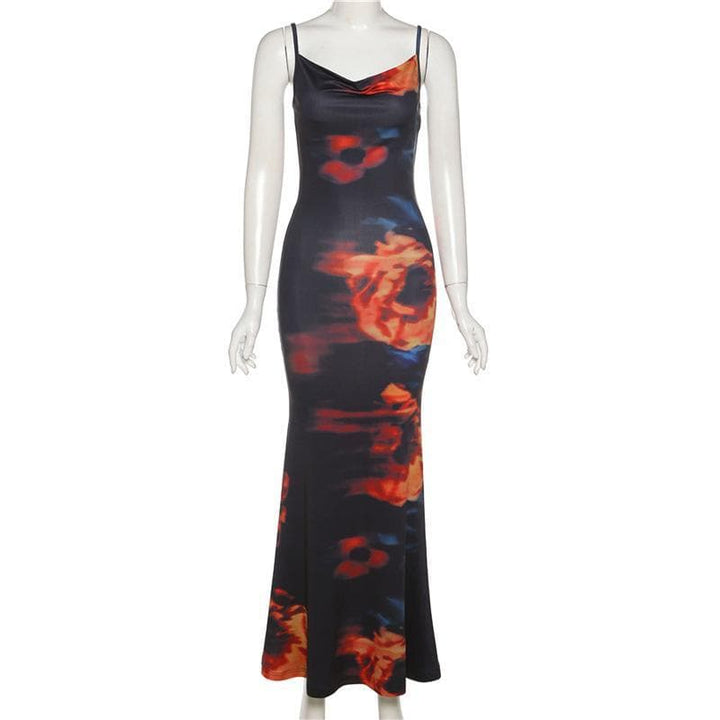 Cowl neck print cami maxi dress - Halibuy