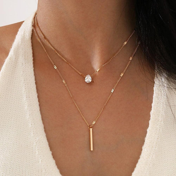 Collier pendentif strass 2 pièces 